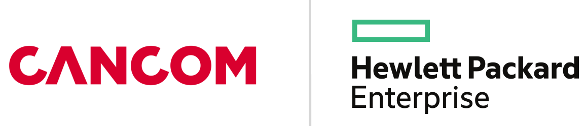 Logos von cancom und Hewlett Packard Enterprise, nebeneinandergestellt